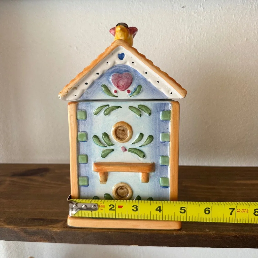 3pc Alco Industries Ceramic Birdhouse Canister Set Floral Butterfly Bird House